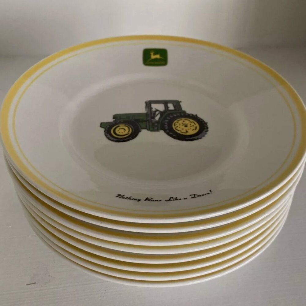 Set of 4 Gibson brand John Deere Tractor 9" Dinner Salad Desert Plates pre-owned